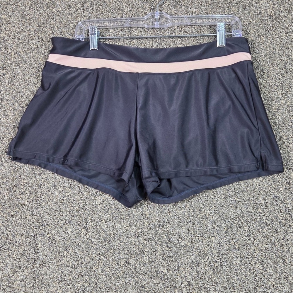 ZeroXposur Swim‎ Shorts Womens Large Charcoal Grey Pink Trim Active Swimwear L